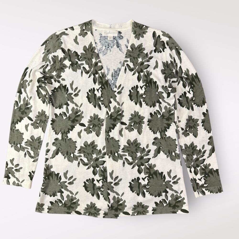 Magnolia Grace Green Floral Print Open Front Cardigan Size S‎ Business Casual